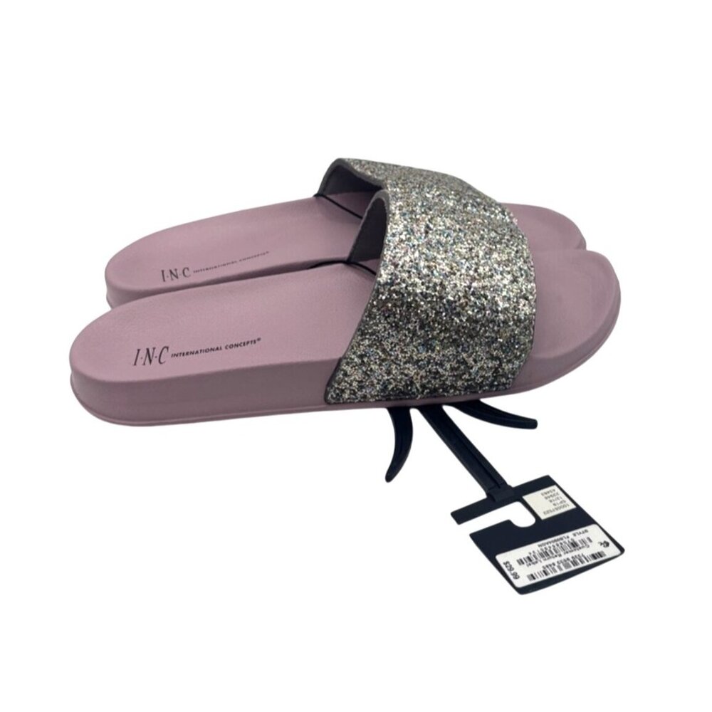 INC International Concepts INC Glitter Pool Slides, Pink, Size L (9/10)
